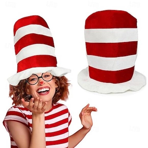 Dr. Seuss Cat In The Hat Costume Hat Movie Prop Adult Soft Stovepipe Top Hat NEW - Picture 1 of 4